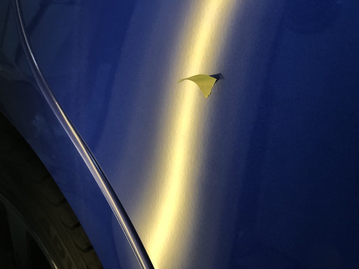 インプレッサ　リアドアのデントリペア作業後