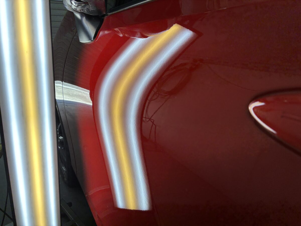 トヨタアクアのドアパンチ被害のデントリペア修理後